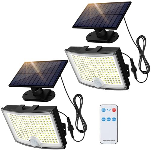 Adiding Solar Outdoor Lights, 202 LEDs Flood Lights with 16.4 ft Cable, Remote Control Solar Motion Sensor Outdoor Lights,...