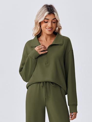 PINSPARK 2 Piece Sets for Women 1/2 Zip Sweatsuit Loose Fit Sweatshirt Straight Leg Pants 2025 Matching Outfit Fall Tracksuit