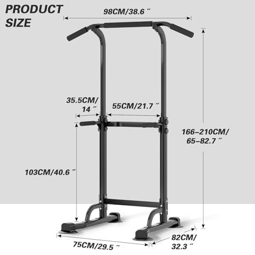 soges Power Tower Pull Up Bar Station, Free Standing Pull Up Rack Dip Station for Home Gym, Height Adjustable Home Strengt...
