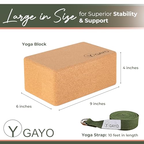 Y O Gayo Premium Cork Yoga Blocks – Durable & Sturdy Natural Cork Yoga Blocks for Stability, Balance, Alignment, Stretchin...