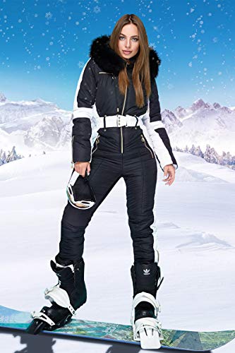 Yousify Womens Snow Suits Winter Ski Suit Onesie Outdoor Sports Waterproof Snowsuit Removable Faux Fur Collar Coat Jumpsuit