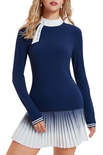 AFZ Two Pieces Tennis Skirt Set for Women Long Sleeve Zip Back Top & High Waisted Pleated Skirt Outfits for Golf,Pickleball