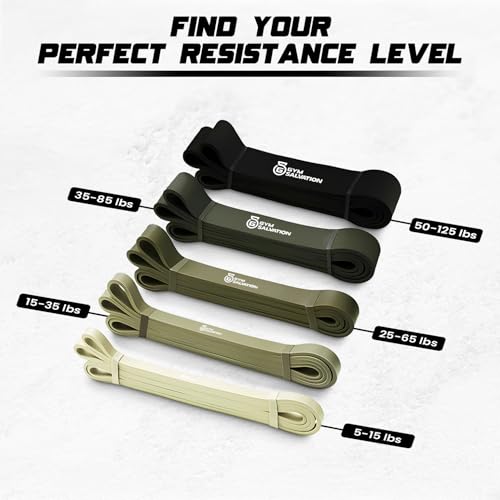 Gym Salvation Resistance Bands Set, 5 Pull Up Assist & Strength Training Bands, Durable Powerlifting & Workout Loops with ...