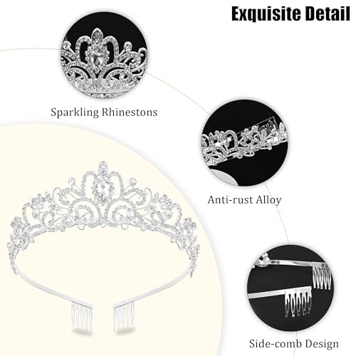 TAROSE Crowns for Women, Queen Crystal Gold Silver Tiaras with White Rhinestone and Combs, Goddess Crown for Wedding Bride...