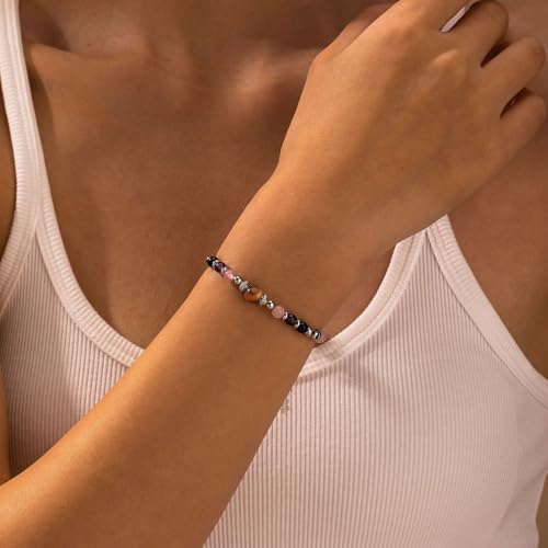 SKIRIFLA Triple Threat Protection Anxiety Relief Gifts for Women,Natural Healing Crystal Bracelet Evil Eye Jewelry for Her...