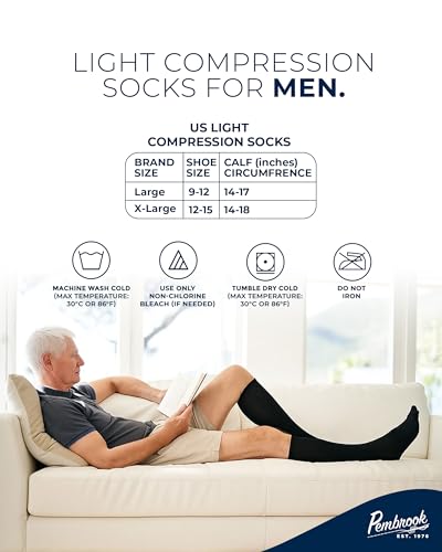 Pembrook Light Compression Socks for Men - 3 Pairs | 8-15 mmhg Compression Dress Socks for Men | Support Socks for Men