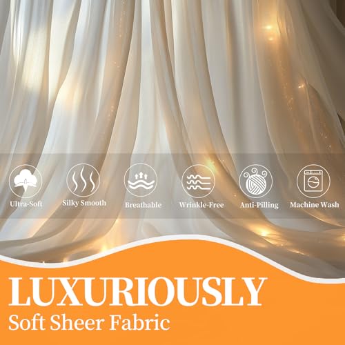 Patioman 10x8ft White Tulle Backdrop Curtain with Lights, Wrinkle-Free Sheer Wedding Backdrop for Birthday Parties, Baby S...