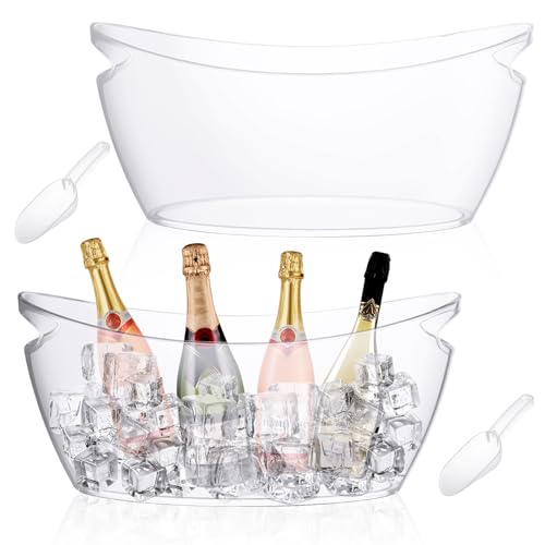 MIVIDE 2 Pack Ice Buckets for Parties, 6L Clear Ice Bucket with 2pcs Scoops, Large Champagne Buckets Tub, Ice Bucket for M...