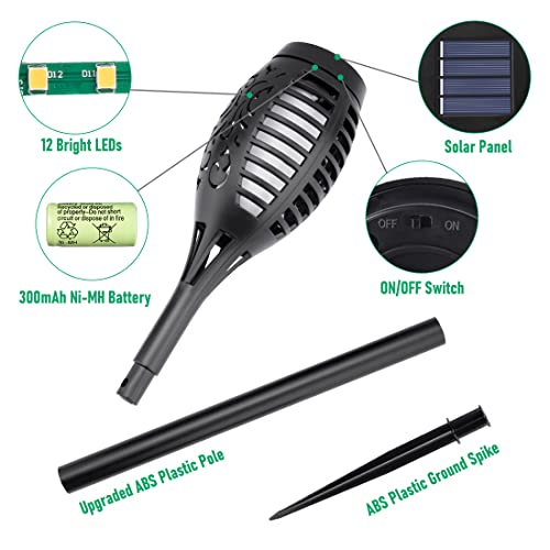 IkeeRuic Solar Lights Outdoor, Solar Torch Light with Flickering Flame for Outdoor Decor, Solar Garden Lights, Waterproof ...