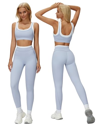ABOCIW Two Piece Workout Sets for Women Layer Sports Bra Tummy Control High Wait Leggings Gym Yoga Outfits