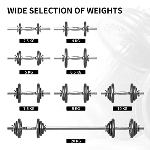PROIRON 44Lbs Cast Iron Adjustable Dumbbell Set Hand Weight with Solid Dumbbell Handles Changed into Barbell Handily Great...