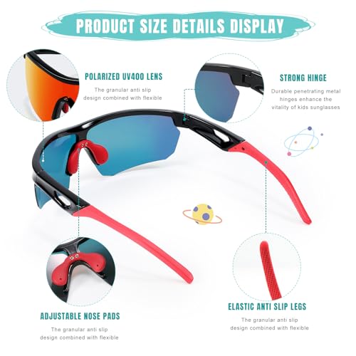 Vcarsian Kids Sunglasses Polarized Baseball Sports Sun Glasses,Lightweight UV400 TR90 Cycling Shades Frame Boys Girls