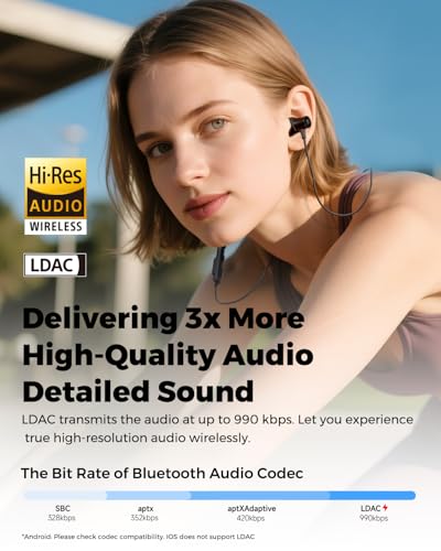 SoundPEATS Q40 HD Sports Neckband Headphones with LDAC Hi-Res Audio & Bluetooth 6.0 Stable Connection, IP67 Waterproof Wir...