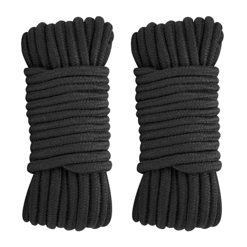 KINGLAKE 10MM Soft Cotton Rope 2 Pack 33Ft/10M Black Rope Thick Rope for Plant Hanging, Hanging Clothes, Crafts, Wrapping,...