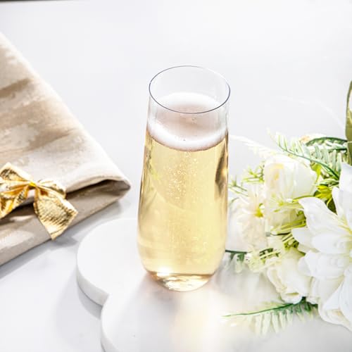 SUT 24PCS Stemless Plastic Champagne Flutes - 9oz plastic champagne glasses disposable, disposable champagne glasses, mimo...