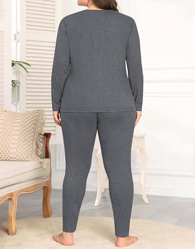 SWOMOG Plus Size Thermal Underwear Sets for Women Long Johns Base Layer Set 2 Pcs Underwear Top & Bottom Pajama Set