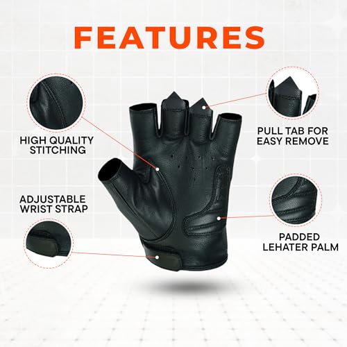 Daniel Smart Men's Motorcycle Leather Gloves with Reflective Skull Short Glove & Touch Screen Fingertips