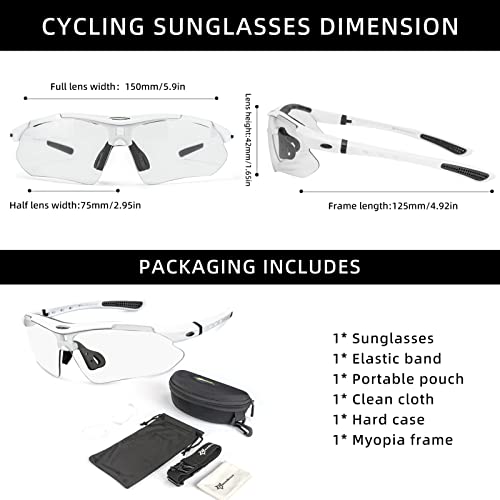 ROCKBROS Photochromic Sports Sunglasses Mens Pickleball Glasses Cycling Glasses MTB Sunglasses, with Removable Elasctic Band