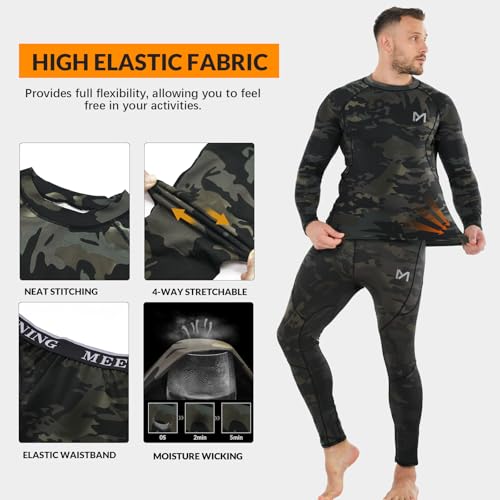 MEETYOO Thermal Underwear for Men Long Johns Fleece Lined Hunting Gear Bottom Top Set Base Layer Cold Weather