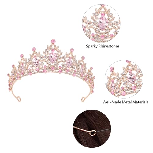CAVETEE Crown for Women, Tiaras for Women Pink Princess and Queen Crown Crystal Headbands Hair Accessories for Bridal Birt...