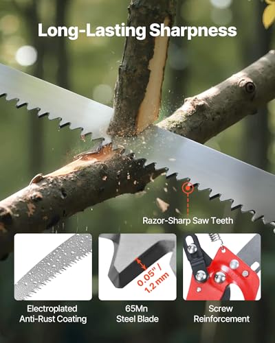 VEVOR Manual Pole Saw, 3.87-27 ft Extendable Pole Tree Pruner with Scissors, Sharp 65Mn Steel Blade, Lightweight Fiberglas...
