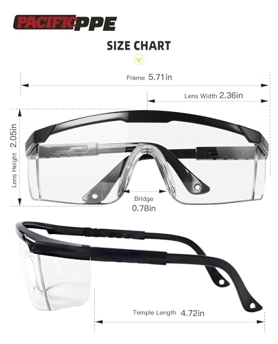 PACIFIC PPE 2 Pack Safety Glasses for Men and Women, ANSI Z87 Anti-fog Eyewear with Scratch Resistant Clear Wraparound Len...