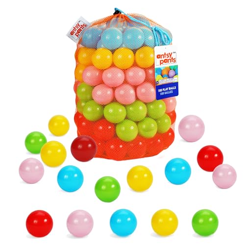 Antsy Pants 100 Ball Pit Balls, Ball Pit for Toddlers 1-3, Non-Toxic Materials, Lightweight, 5 Colors, Reusable Storage Ba...