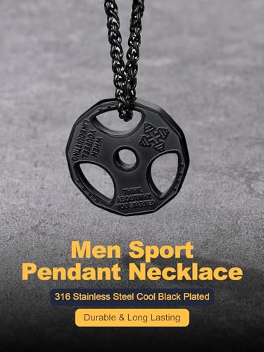 U7 Men Women Fitness Dumbbell Necklace Stainless Steel Weight Plate Barbell Chain Pendant Necklace,Chain 22"+2" Extender, ...