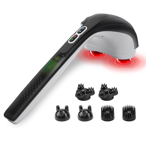 Snailax Cordless Handheld Back Massager with Heat, Deep Tissue Percussion Massager, 3 Sets of Dual Pivoting Heads,Recharge...