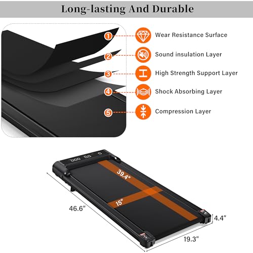 Under Desk Treadmill, Walking Pad 300 lb Capacity, Desk Treadmill for Home Office, 2.5HP Low Noise Walking Treadmill Pad w...