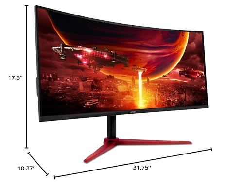 acer Nitro 34 Inch UWQHD 3440 x 1440 1500R Curved PC Gaming Monitor | AMD FreeSync Premium | Up to 180Hz Refresh | 1ms (VRB) | 400nit | DisplayHDR 400 | One DP 1.4 & Two HDMI 2.0 | XZ342CU Vbmiiphx