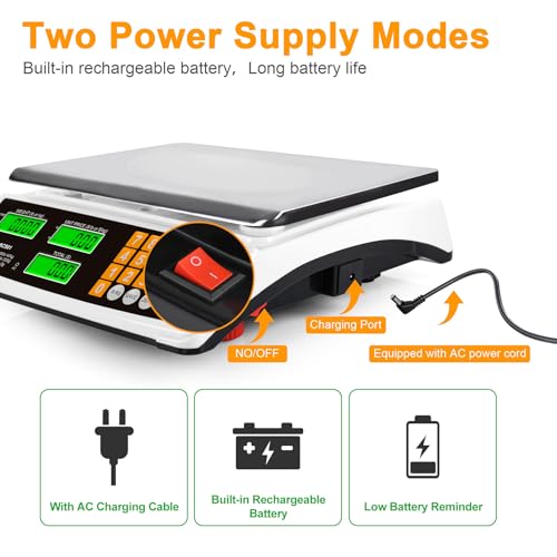 BROMECH Price Computing Scale 88lb/40kg Commercial Food Scale for Produce Meat Weighing, LCD Display and Green Bright Back...
