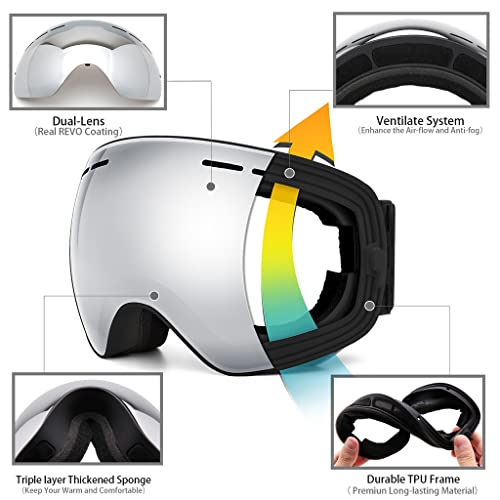 Juli Ski Goggles,Winter Snow Sports Snowboard Goggles with Anti-Fog Lens BNC