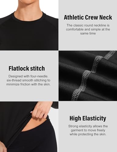 HovSiyla Womens Thermal Compression Long Sleeve Shirts Fleece Lined Tops Crew Neck Slim Fit Base Layer Ladies Underwear