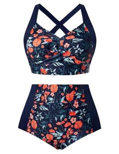 Hanna Nikole Womens High Waisted Bikini Sets Tummy Control Swimsuit Ruched Two Piece Bathing Suit