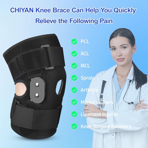CHIYAN Hinged Knee Brace for Women Men, Open Patella Design with Dual Metal Side Stabilizers, Knee Immobilizer Support for...