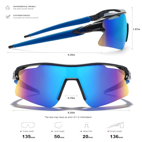 SEKKAF Polarized Sports Sunglasses for Men Women and Youth, UV400 Protection Ideal for Cycling Baseball Fishing Golf Running