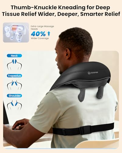 COMFIER Cordless Neck Massager with Heat, 4D Kneading Shiatsu Neck and Shoulder Massager Deep Tissue, Hands-Free Straps, F...
