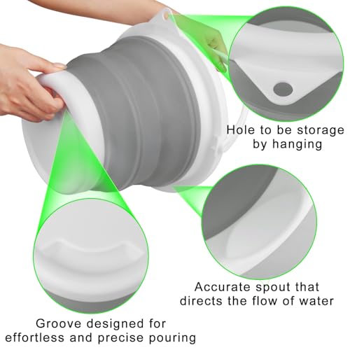Collapsible Mop Bucket and Ice Bucket-5L(1.3 Gallon) Household Cleaning Silicone Dust Mops Bucket with no Wringer Set,Port...