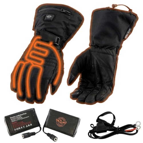 Milwaukee Leather MG17501SET Men’s Heated Black Leather/Textile Winter Gloves/Harness Wire and i-Touch