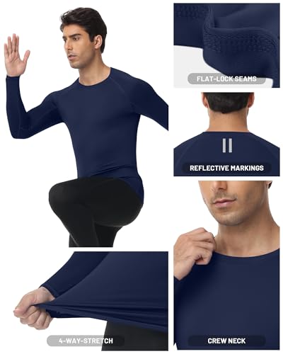 Poekuao Men's UPF 50+ Long Sleeve Compression Shirts Cool Dry Workout Undershirts Athletic Base Layer for Sports Running Gym