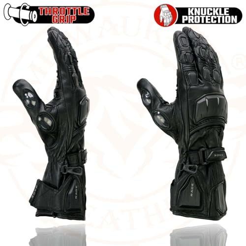 Milwaukee Leather SH717 Men's Black Leather Gauntlet Racing Motorcycle Hand Gloves W/Hard Knuckle Protection Extra Grip Re...