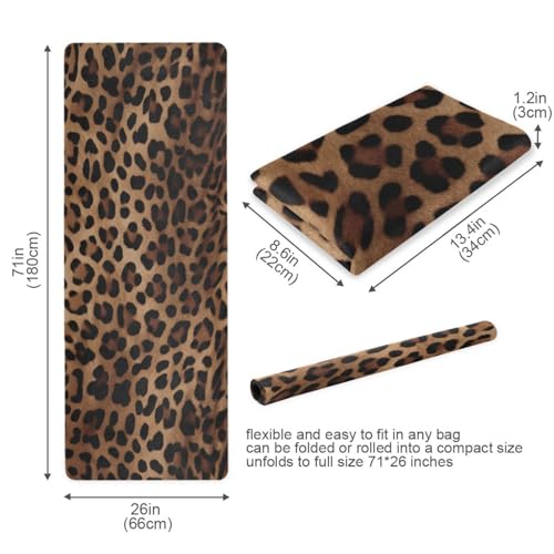 Leopard Print Yoga Mat Non Slip Natural Rubber Fitness Exercise Mat for Home Workout Gym Stretching Pilates Mats with Carr...