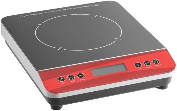 Commercial Induction Cooktop, 1800W Countertop Range, Black/Red, 120V Single Burner, Digital Control, 10 Power Levels, 11.3x14x2.8 Inch