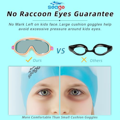 Seago Kids Goggles for Swimming 2 Pack No Leaking Anti-Fog with Wide View UV Protection Crystal Clear Watertight Swim Gogg...