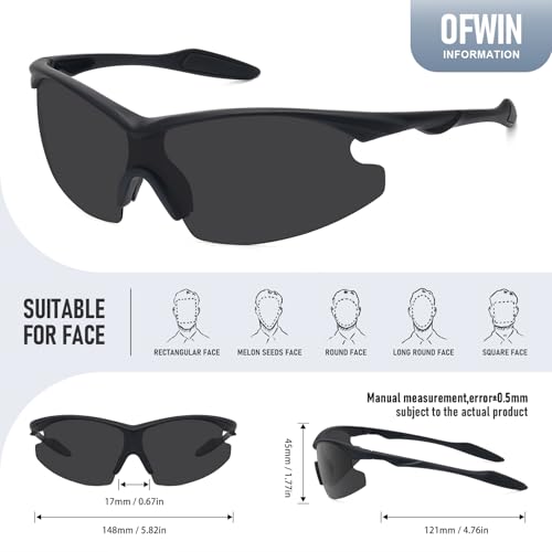 Ofwin Polarized Sports Sunglasses Men Women Fishing Hiking Cycling Wrap Around Half Frame Sun Glasses UV Protection