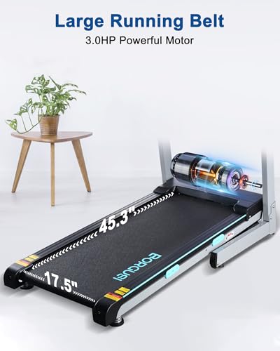 BORGUSI Treadmill with Auto Incline - 300 lb Capacity, 3.0HP Folding Electric Treadmill Up to 8.5 MPH Speed, Running Machi...