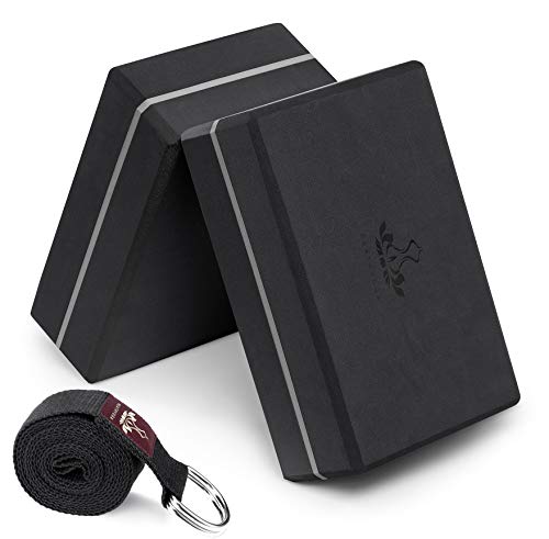 Heathyoga Yoga Blocks 2 Pack with Strap, High Density EVA Foam Yoga Block and Yoga Strap Set to Support and Improve Poses ...
