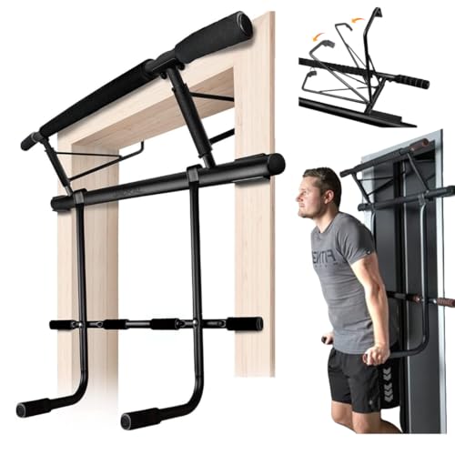 Folding Door Pullup Bar and Dip Bar Station - NO WOBBLE, Home Gym, Easy Storage, Power Tower Dip Station and Pull-up Bar f...