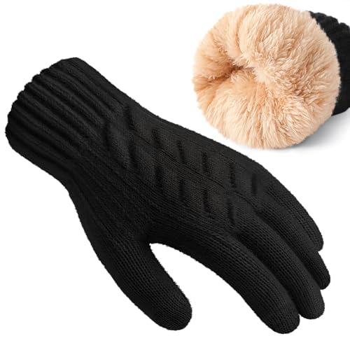 Clothirily Winter Gloves - Thick Wool Fleece Liner, Thermal Knit, Touchscreen, Elastic Cuff Insulated Gloves for Women & M...